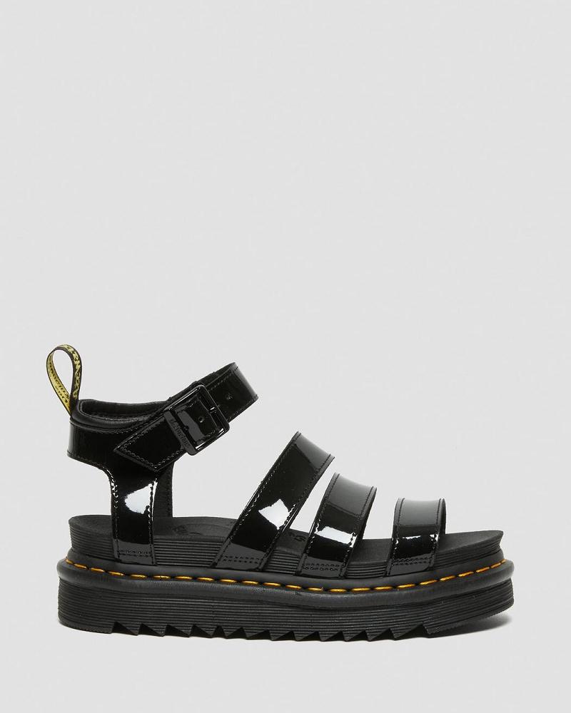 Dr Martens Blaire Lak Læder Sandaler Med Rem Dame Sort | DK 326NWY